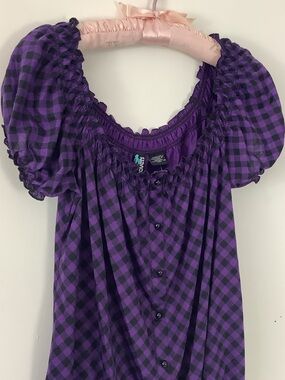 Weavers Purple Black Plaid Puff Sleeve Cottage core PreppyTop